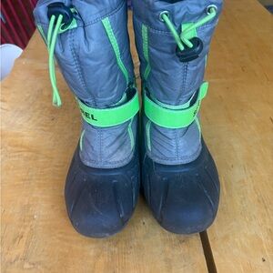Sorel Kids' Black and Lime Snow Boots
